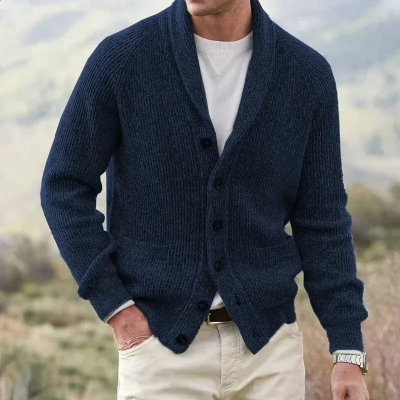 Spring Autumn Vintage Buttoned Slim Thickness Coat Men Clothing Fashion Casual Sweater Outwear Winter Warm Knitted Jackets 240905