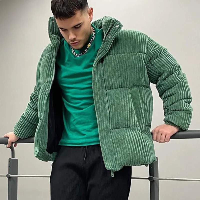 Winter Mens Jacket Coats Corduroy Cotton Warm Bomber Loose Short Tops Bakery Wear 240907