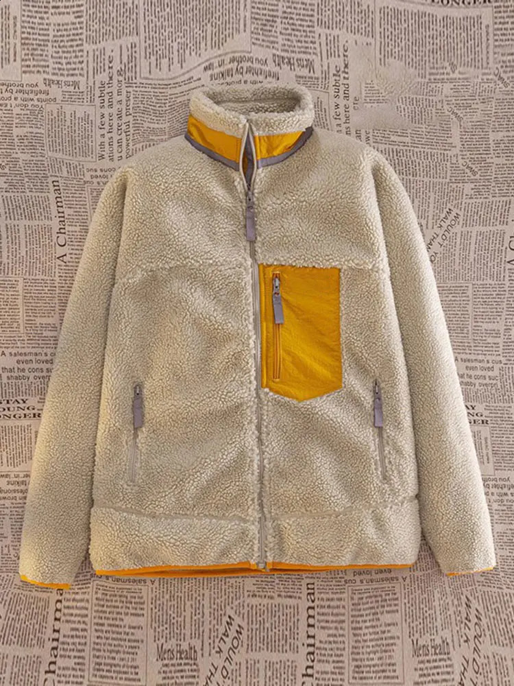 Autumn and Winter Mens and Womens Outdoor Cashmere Windproof Jackets with Stand up Collar Zipper Thickened Warm and Loose Jackets 240907