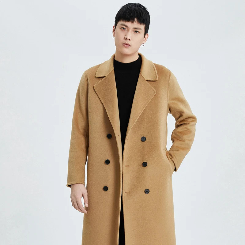 Mens Knitted 100% Wool Coat High grade Comfortable Polo Collar Full Sleeve Mens Cardigan Double sided Wool Coat 4 colors 240903