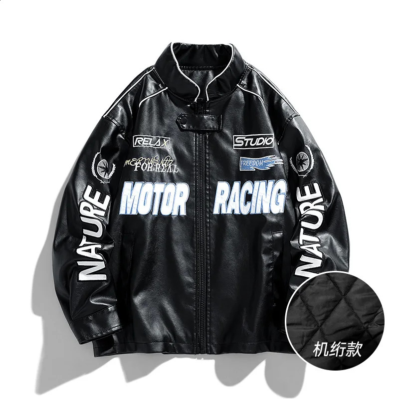Uetee PU Mens Leather Jacket Trend Street Motorcycle Baseball Letter Embroidered Bomber University Retro Coat 240902