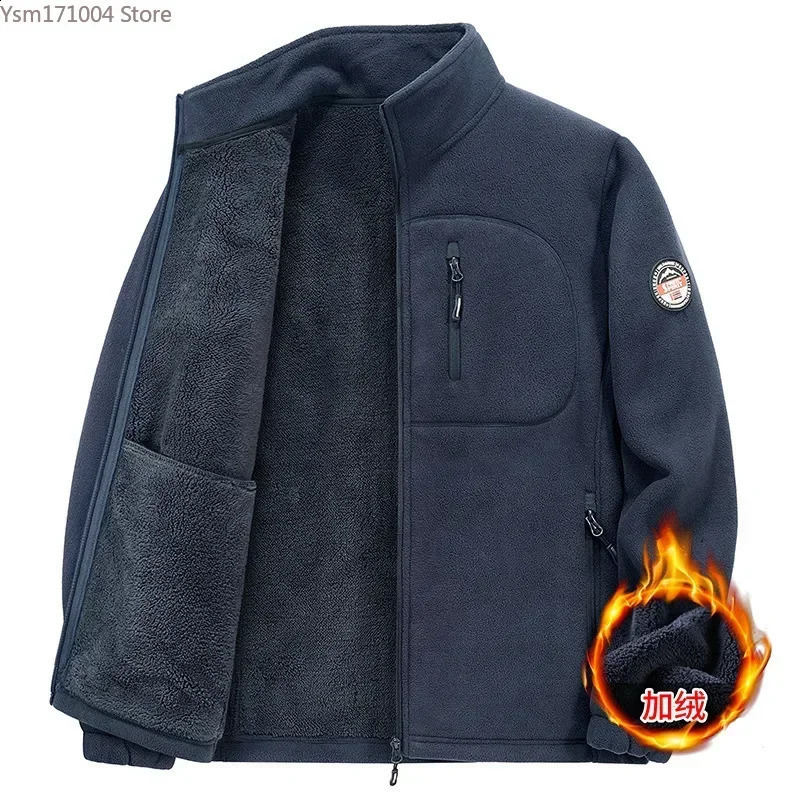 Mens polar wool stand up collar warm jacket high-quality mens plush thick windproof winter jacket mens clothing 5XL 240907