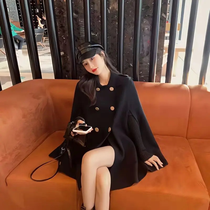 Streetwear Coats casual and chic wool shawl and raincoat fashionable womens clothing solid sleeveless shawl jacket womens T316 240907