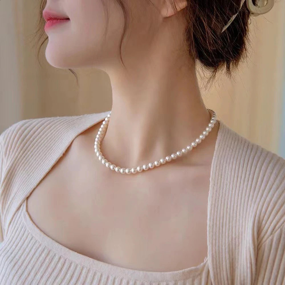 SUMEN Retro Elegant Jewelry Simple White Pearl Chain Necklace Womens Wedding 2024 Fashion Gift 240906