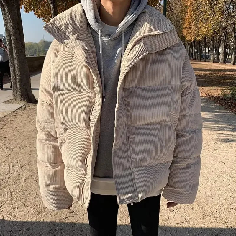 Style coréen hiver veste en velours côtelé coupe ample coton rembourré manteau épaissi pour hommes décontracté à la mode bouffant 240907