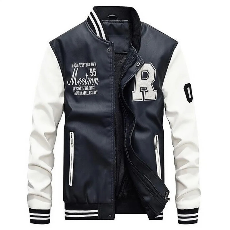 Baseball jacket mens ultrathin set stand collar leather PU zipper Jaquetas De Motocicletta bomber 240902