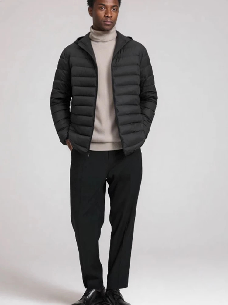 Mens thin puffer jacket Spring and Autumn Down Coat hooded 240907