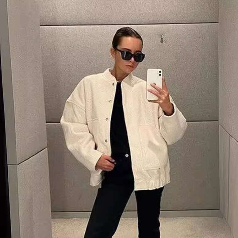 Bestseller Spring/Summer New Women's Fashion Solid Color Standing Neck Single Breasted Double Large Pocket Long Sleeved Coat 8 Ddmylion