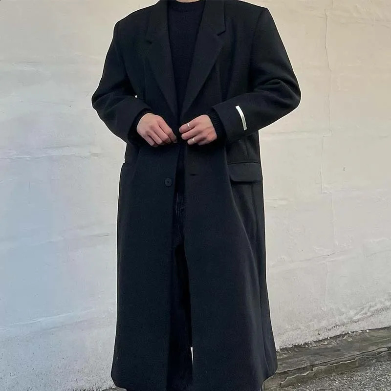 Winter Korean mens woolen coat American mid-length trench coat jacket 240903