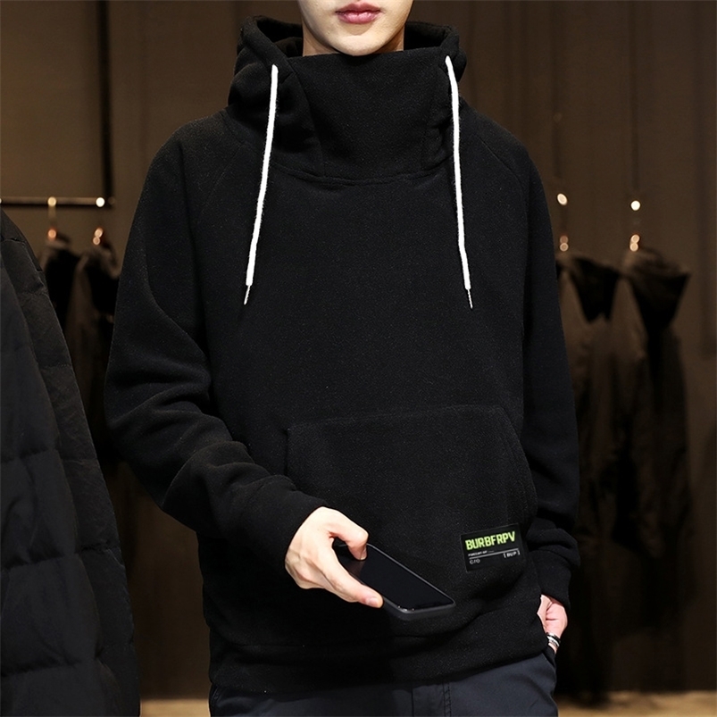 2023 Mens Winter Thick Hoodies Solid Color Windproof Sweatshirt Men Streetwear High Collar Hood Top Autumn Polar Fleece Hoodie y240906