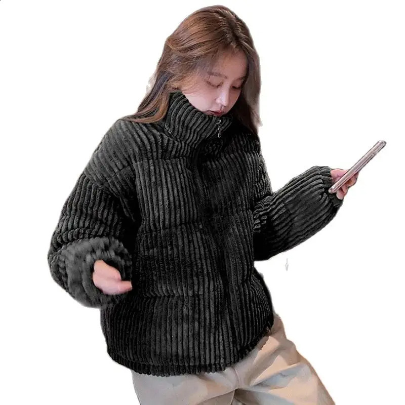Korean Corduroy Outerwear 2023 Womens Down Cotton Coat Parker Autumn Winter Jacket Short Casual Warm Female Student 240907