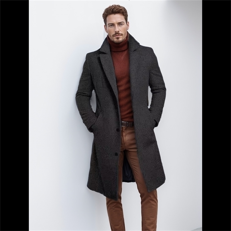 mens jacket warm midlength solid color autumn and winter woolen coat young y240906
