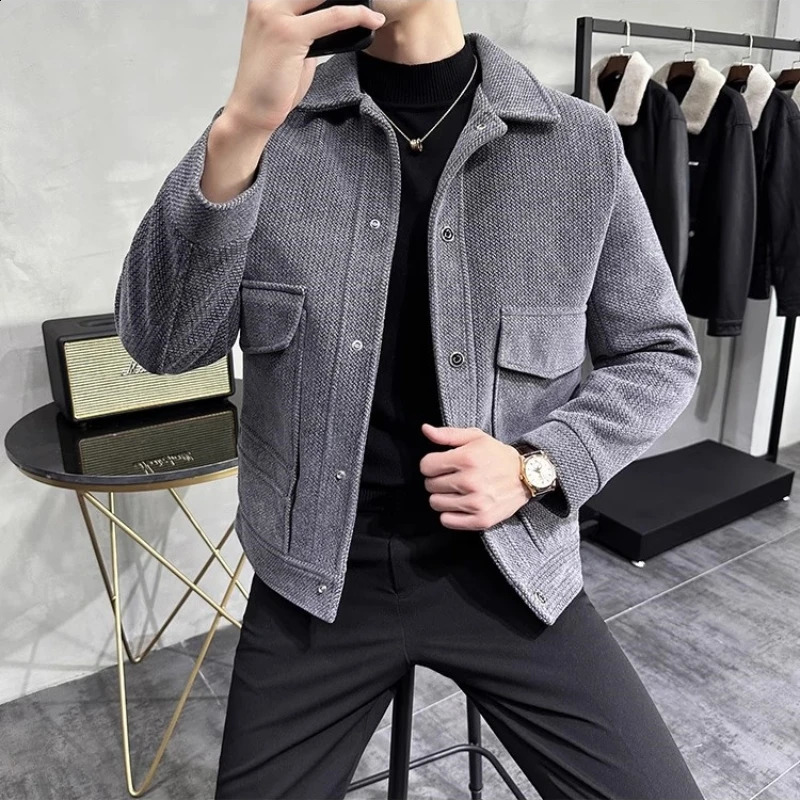 Winter Woolen Jackets Men Fashion Casual Business Overcoat Social Streetwear Wool Blends Coats windbreaker men clothing 2023 240907