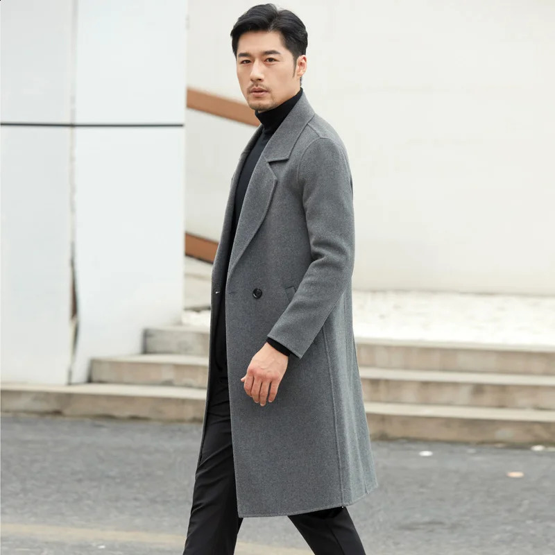 Jueqi mens cashmere coat medium length double-sided woolen coat 100% pure wool woolen coat MR-3016 240903