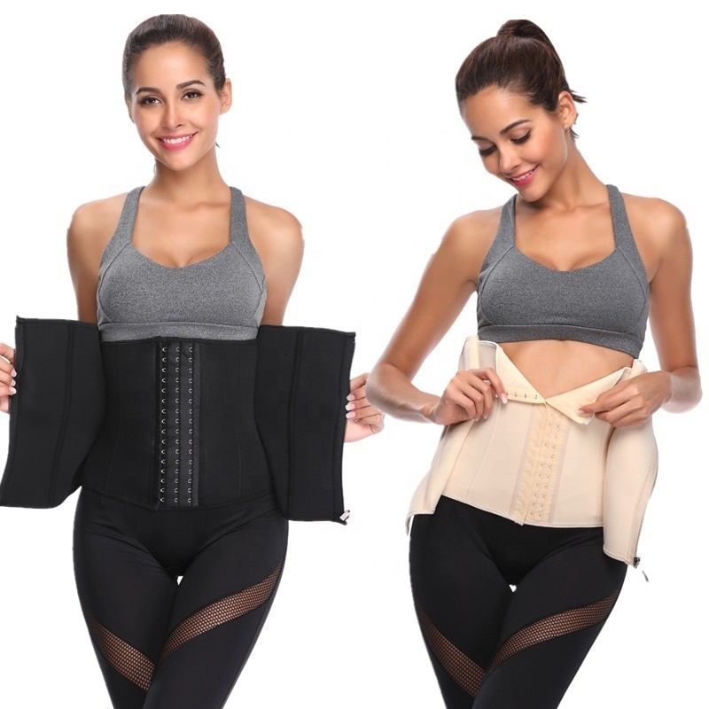 Women Neoprene Underbust Waist Trainer Corset Zipper & Hook Double Closure Body Shaper Ultra Sweat Suit Belly Tummy Slimming Girdle-image-757287483