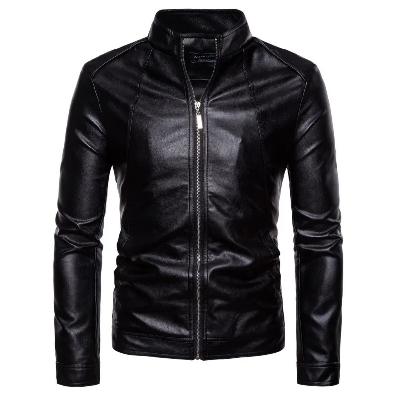 Autumn/Winter European and American Mens Standing Collar Motorcycle PU Leather Coat Jacket Mens Casual Leather Jacket 240903