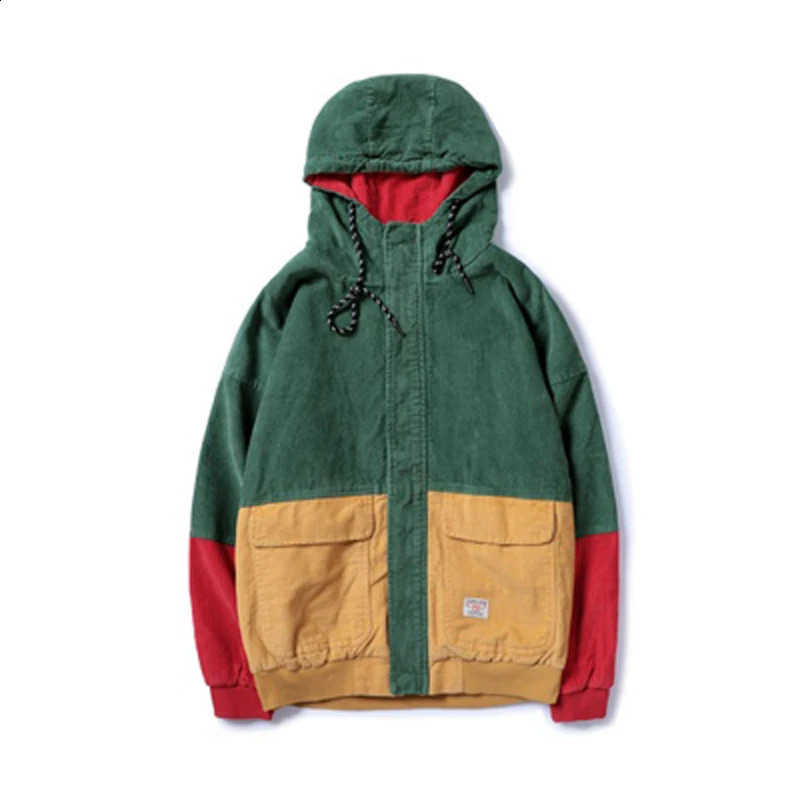Bloc de couleur Patchwork Cordium en velours Corondure Vestes de mode Hommes Hip Hop Hoodies Top Couches confortables Streetwear décontracté masc