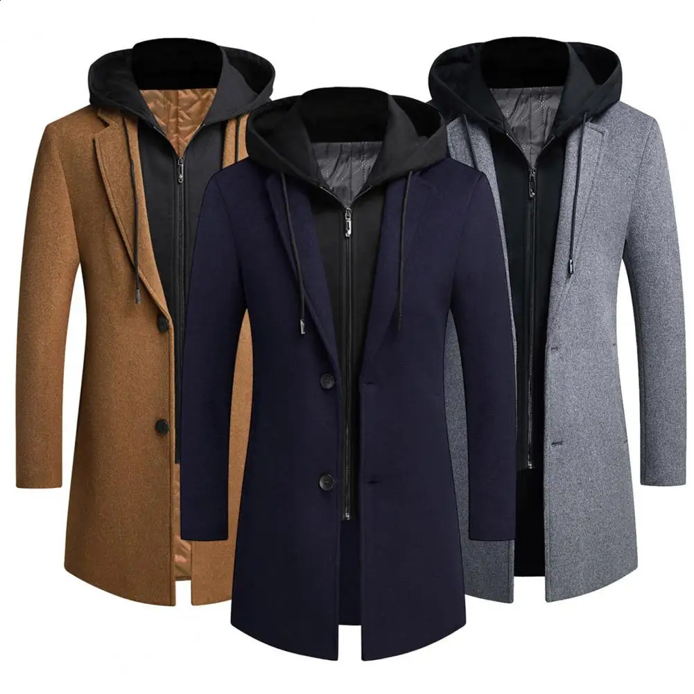 Autumn Winter Mens Wool Trench Coats Fashion Middle Long Jacket Male Double Collar Zipper Coat Windbreak Woolen Overcoat 4XL 240903