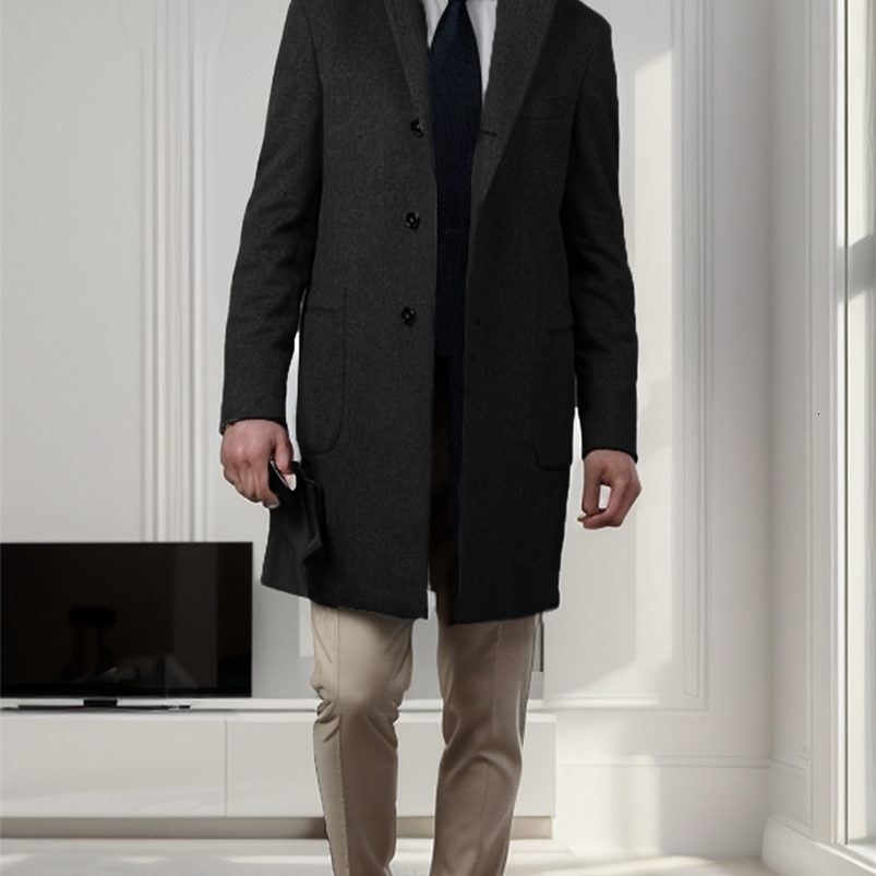 Vendre l'automne et les hommes d'hiver British Style Midlengle Length Wainen Coat simple Breasted Longsleed Y240906