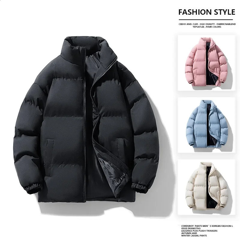 2024 Autumn Winter Mens Thickened Warm Cotton Coat Loose Fit Versatile Stand Collar Padded Jacket Casual Scene 240907