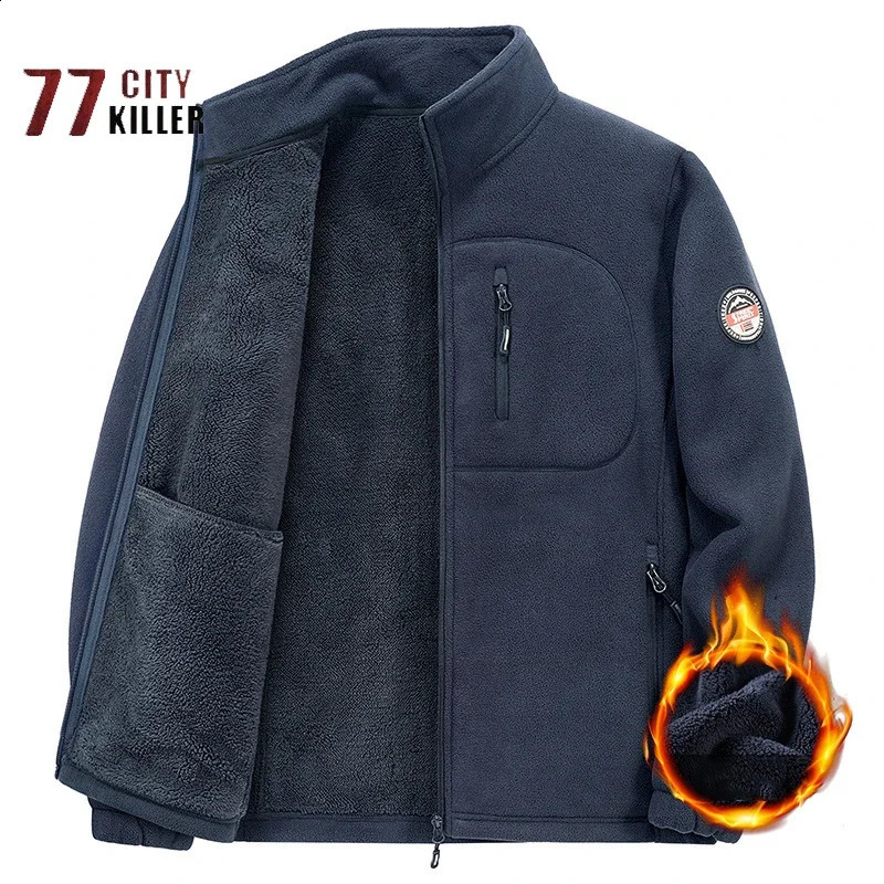 Wool thickened warm mens jacket stand up collar with multiple pockets zipper solid color jacket mens outdoor sports windproof cardigan 240907