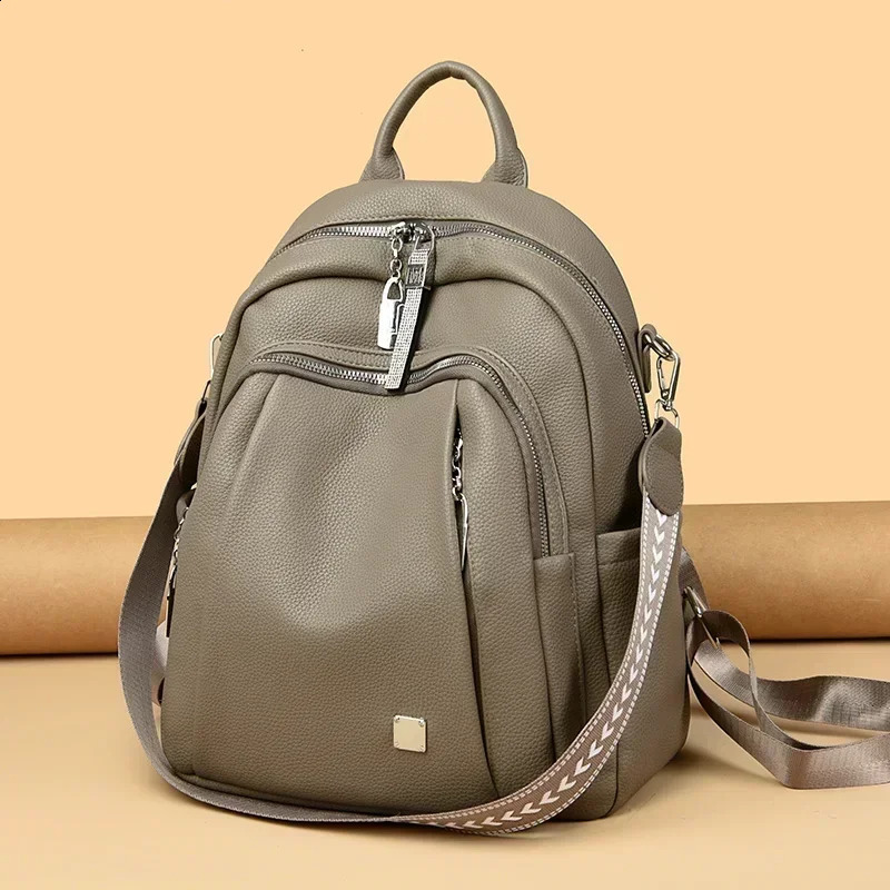 Zipper Soft PU Womens Backpack 2024 High Quality Leather Fashion Travel Bag Mochilas Mujer 240906Z