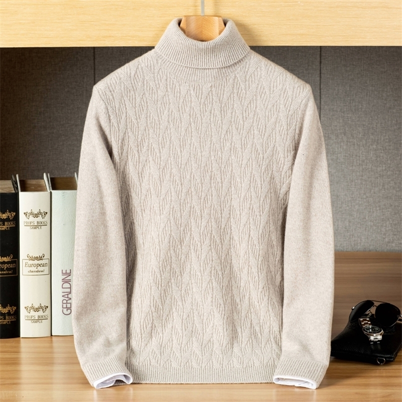 mens and young peoples fashionable cashmere sweater solid color high neck jacquard knitting high-end plus size S-4XL 5XL 240907