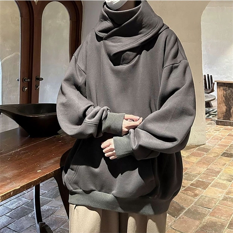 Man Spring And Autumn Solid Color Long Sleeve Hoodies Pocket High Neck Male Loose Hooded Hiphop Sweatshirts Casual Tops y240906