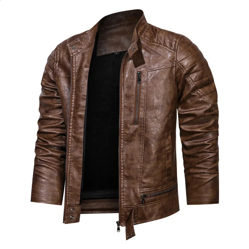 Spring and Autumn Casual Mens PU Leather Jacket with No Iron Treatment Fashion City Stand Collar Leather Coat 240903