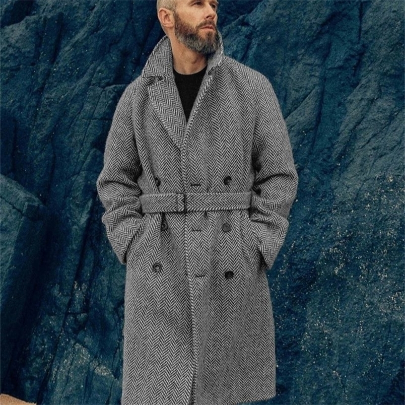 Mens autumn and winter midlength woolen British style subcoat doublebreasted quilted thickened mens warm coat y240906