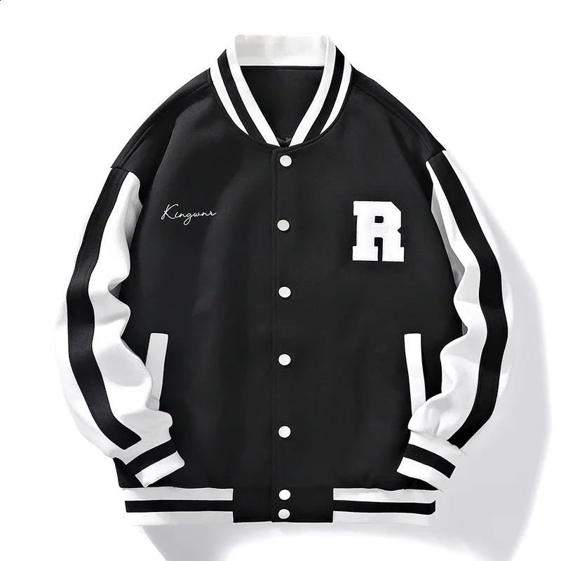 American retro hiphop baseball uniform stand up collar color conflict jacket mens threedimensional letter printed 240902