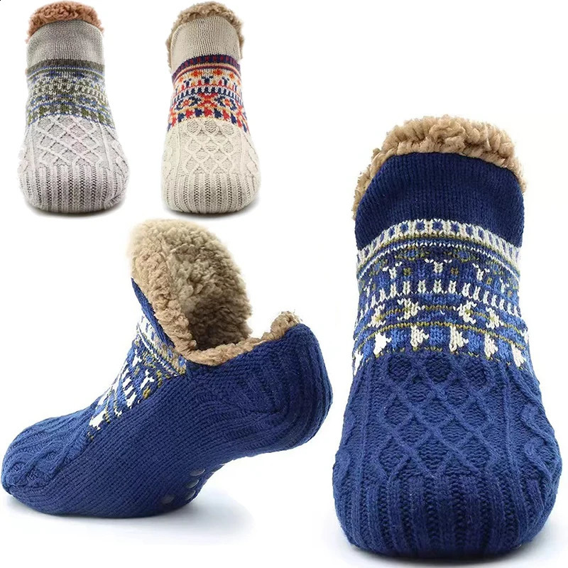 Pantoufles de maison intérieure d'hiver chaussettes de sol pour hommes en tricot pour adultes chaussettes de tapis de chambre familiale chaussett