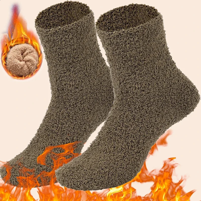Striped Thick Socks Mens Winter Warm Coral Velvet Fluffy Solid Color Loose Sleep Floor Woolen Circles Blurred Socks Mens 240907