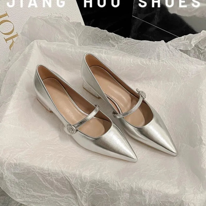 Toe pointu Femmes Spring Sier Mary Jane Chaussures de robe à talon bas confort