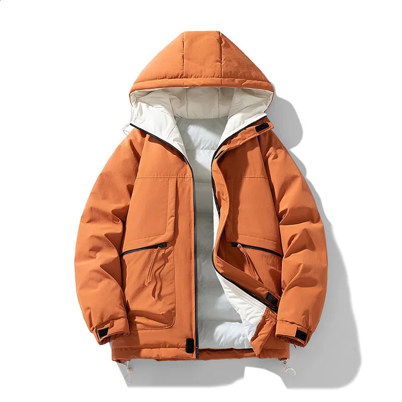 Men Hooded Parkas Korean Puffer Jackets Padded Cotton Clothes Solid Color with Hoodie Warm Waterproof Man Winter Coats 240907