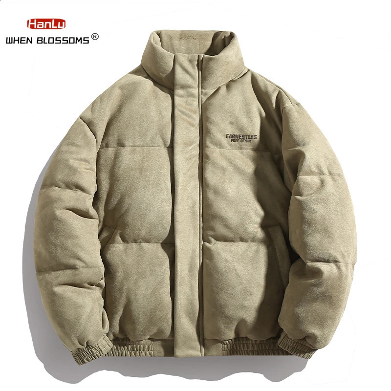 American Retro Suede Thickened Cotton Jacket For Men Women 2023 Winter Bread Trendy Couples Streetwear Warm Coat 240907