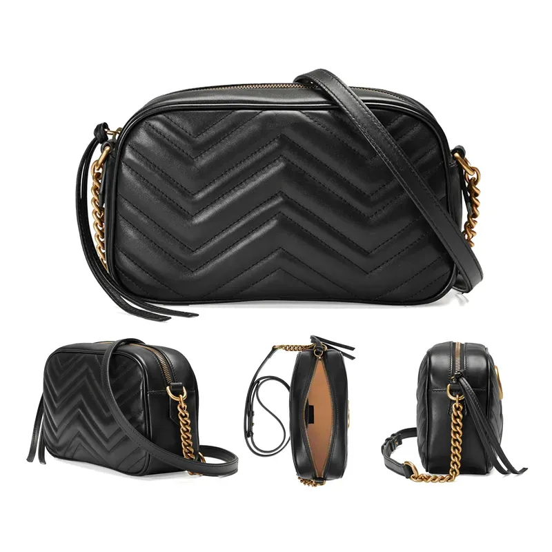 Sacs de créateurs en cuir authentiques Sacs à bandouliers noirs de caméra vintage Tassel