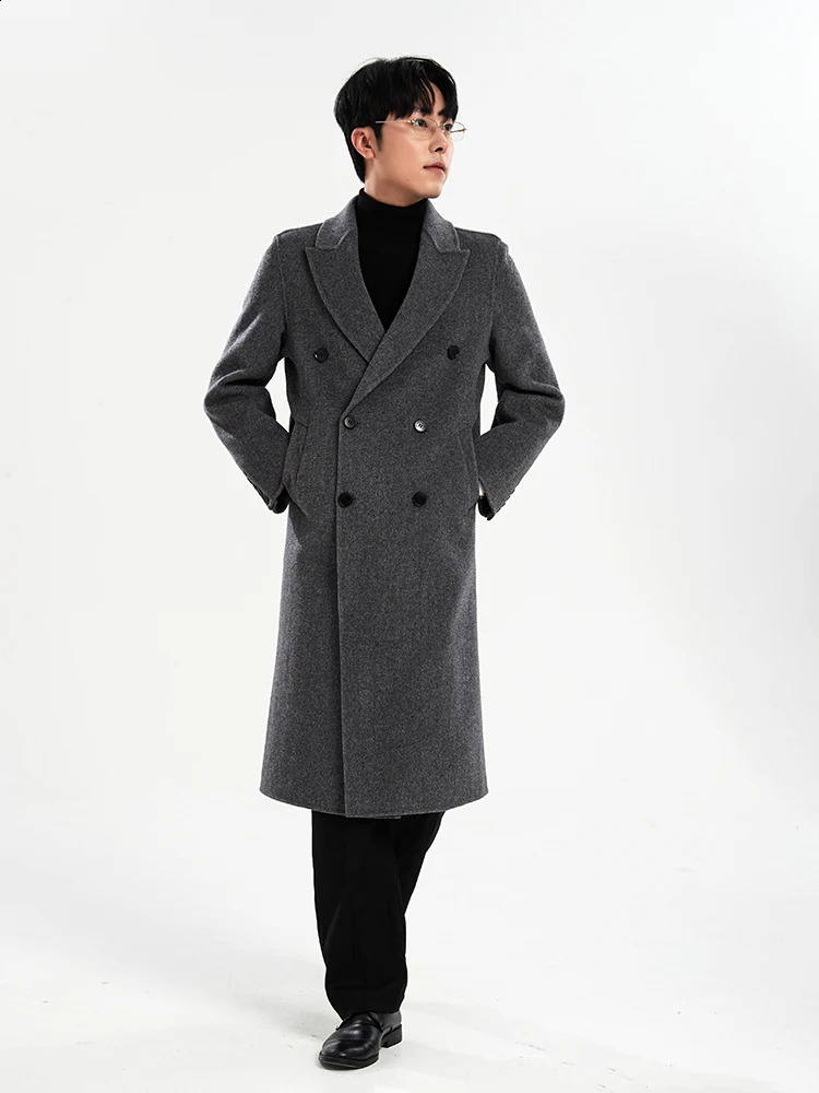 Double-Breasted 100% Pure Wool Woolen Coat Mens Closure Collar Long High-Grade Autumn and Winter Mens Trench Coat 240903