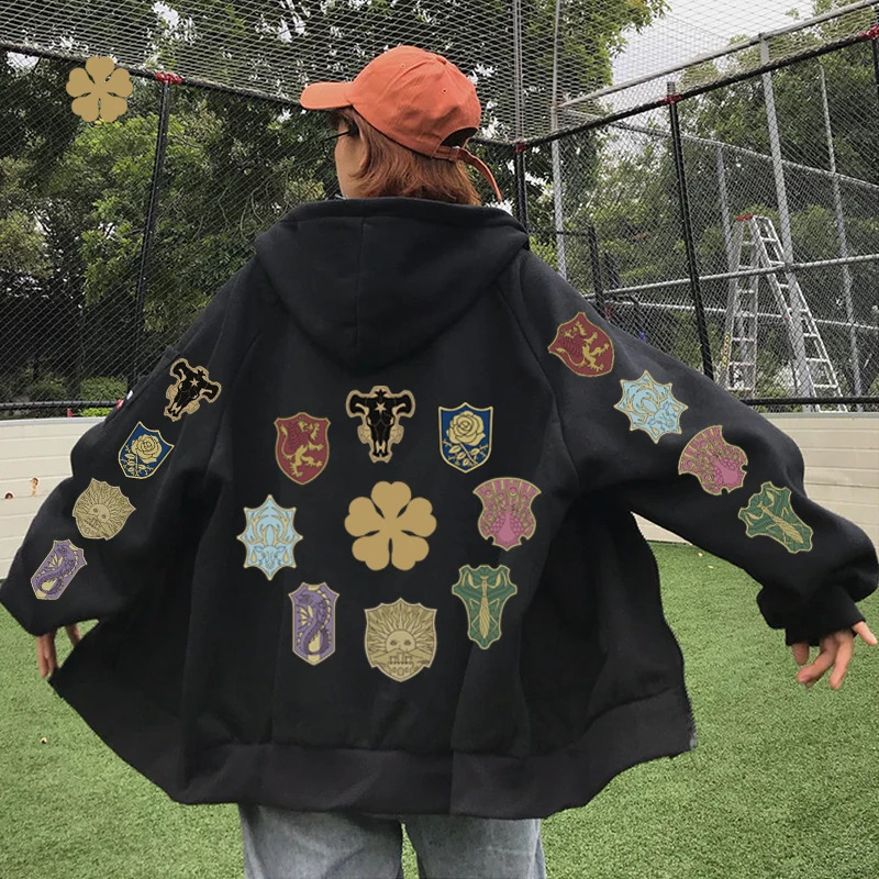 Black Clover Magic Knight Graphic Printed Zipper Hoodie Mens Casual Sweater Harajuku Zipper Hoodie Jacket 240907 240907