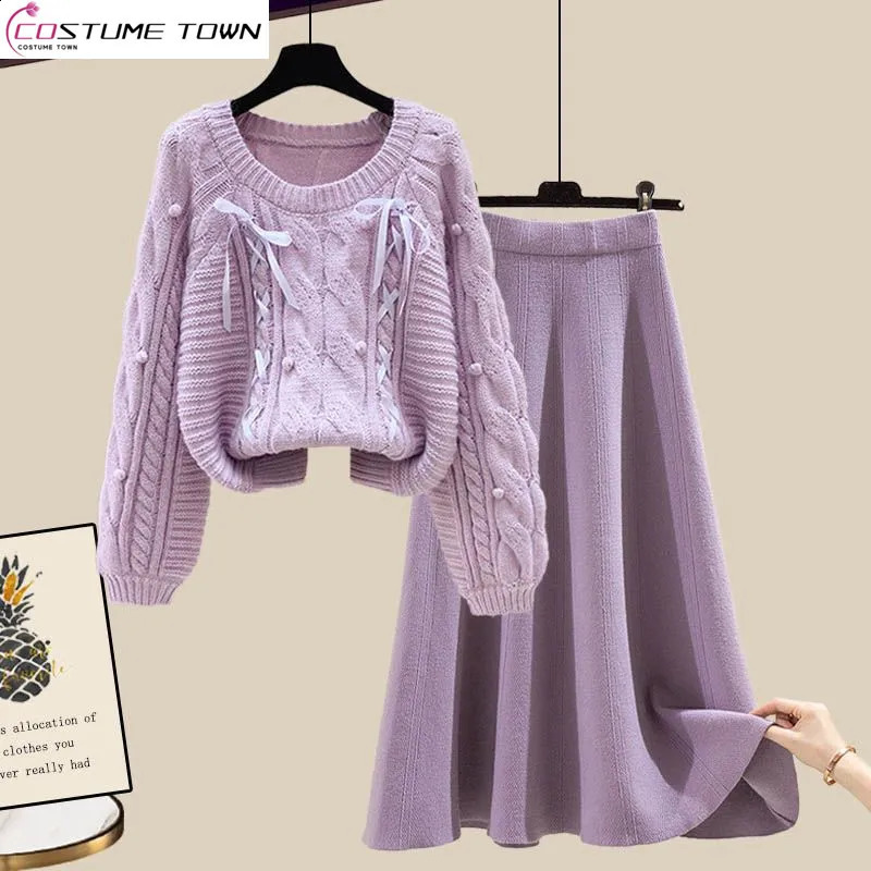Autumn and Winter Set Womens Knitted Sweater Womens Loose Half Sleeve Two piece Set Fashionable 240907
