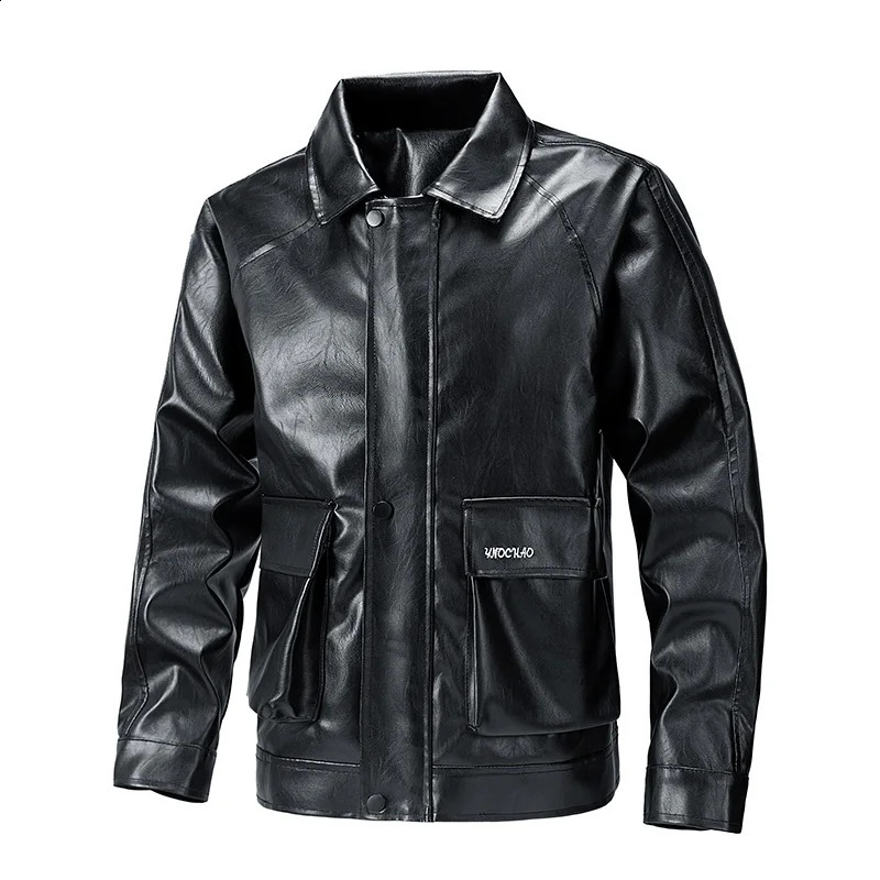 SpringAutumn Leather Mens Loose Large US Retro Plankton Handsome Motorcycle Jacket with Collar 240902