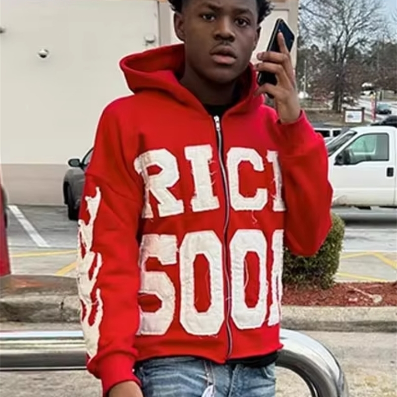 Street Rich Soon Printed Hoodie For Male Trendy Y2k Long Sleeve Zip Up Hooded Sweatshirt 2024 Autumn Pocket Loose Hoodies Jacket y240908