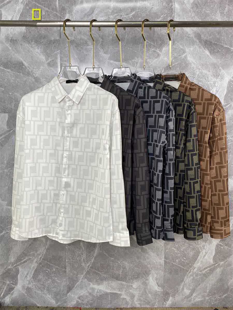 Spring Autumn Long Sleeve Designer Bowling Shirts Men Fashion Geometric Letter Print Button Down Dress Shirt Man Casual Shirt PLUS