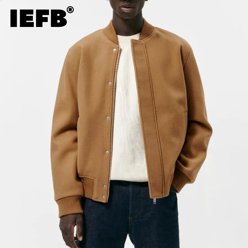 IEFB autumn mens jacket casual pilot wool coat American fashion single chest loose top patch 240904