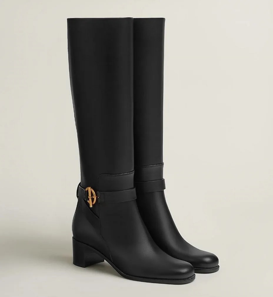 Hiver Marque Femmes Justine Boot Daim Veau Golden Glenan Boucle Tall Boot Lady Round Toe Lady Party Robe De Mariée Knight Booty EU35-43