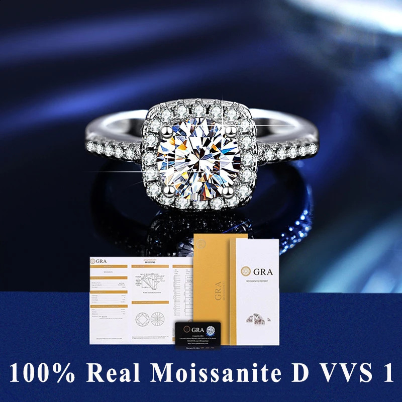 100% genuine silica ring with adjustable size S925 silver plate D VVS1 certified by GRA diamond testing pen for womens wedding rings 240909