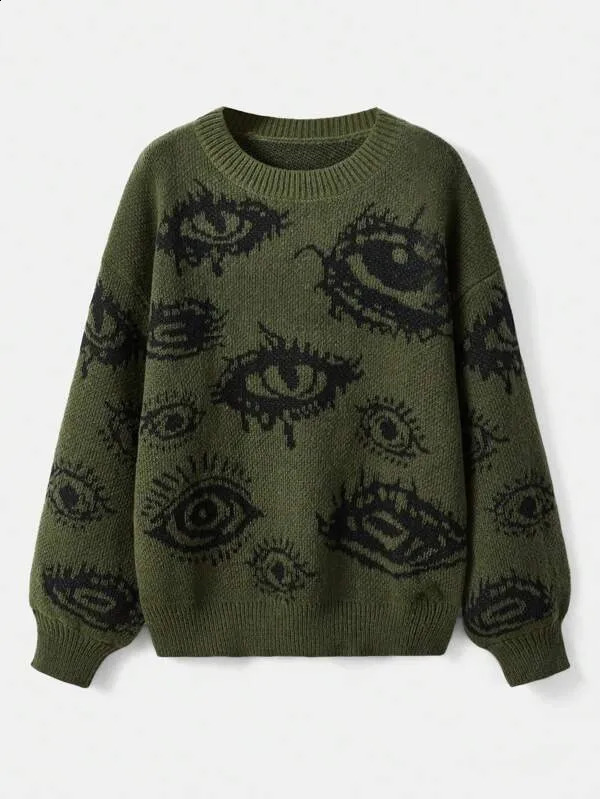 Traf Womens sweater eyes y2k pullovers Knit wear Winter clothe vintage Female clothing long sleeve tops Oversize 240908