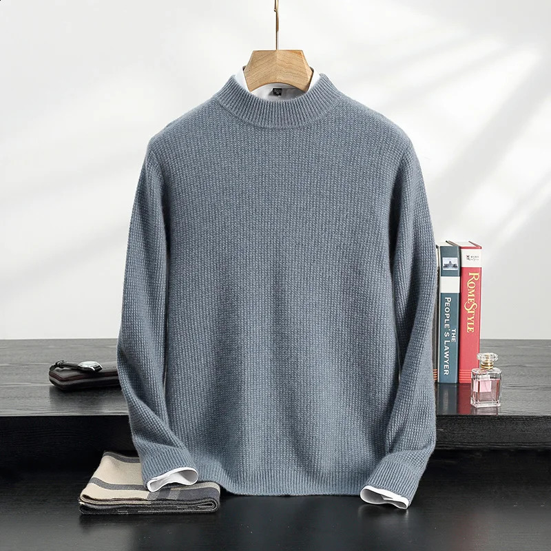 Thickened Cashmere Sweater Mens Autumn And Winter Semi-High Neck Pullover Business Casual Sweater Loose Bottoming ShirtCoat 240902