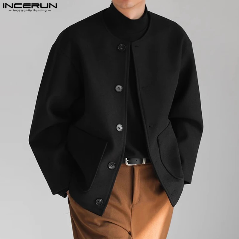 Korean style mens solid slim fit jacket for autumn and winter casual streetwear long sleeved Coats S5XL INCERUN Tops 240904
