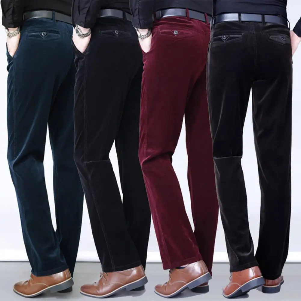 Pantalon décontracté en velours côtelé épais avec un bouton de taille haute ferme poche pour hommes en laine hivernale